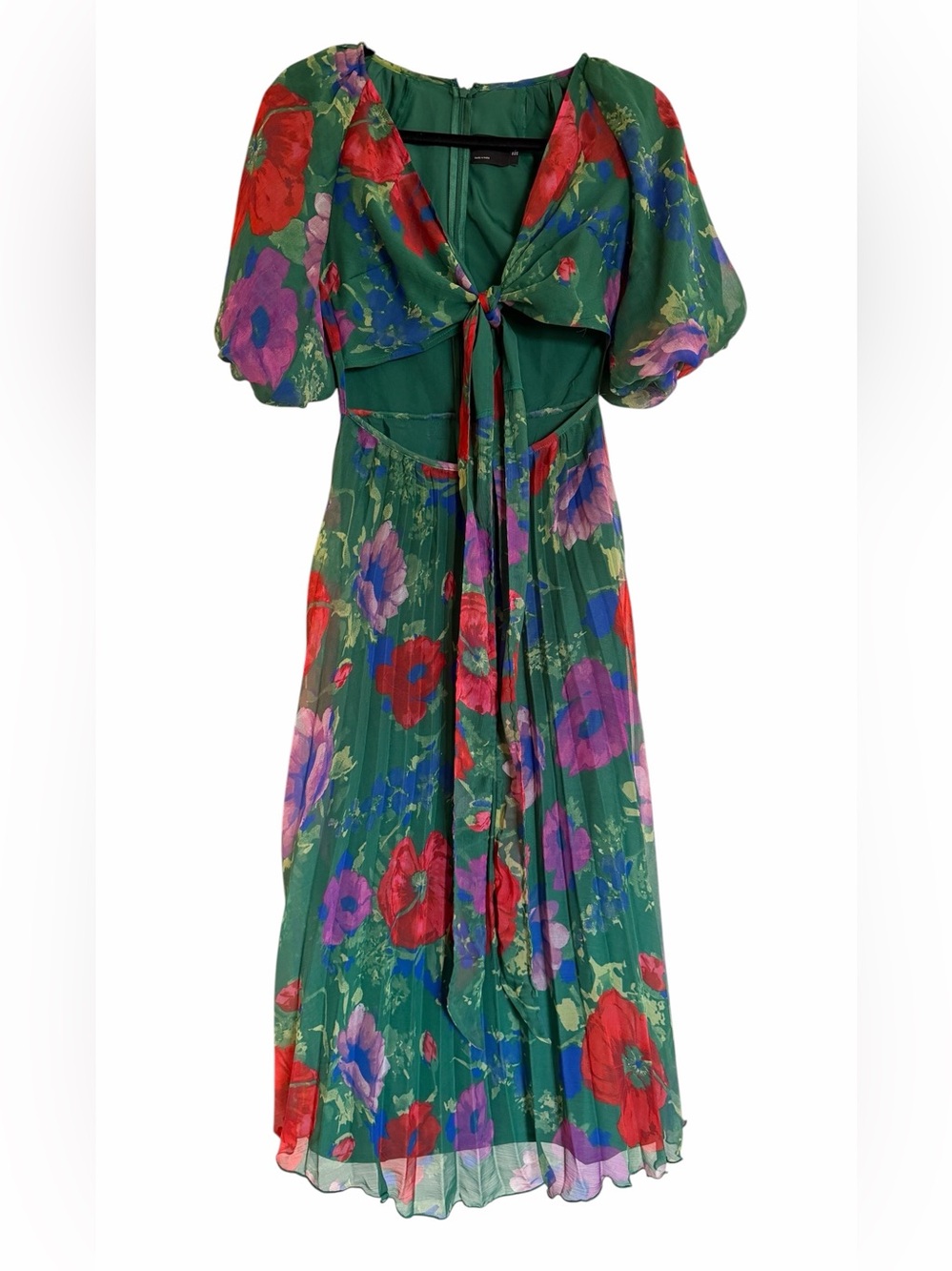 ASOS Floral Tie-Front Pleated Midi Dress with Cut-Out